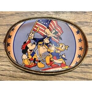 Vintage Masterwork Belt Buckle USA Pluto Daffy And Mickey Mouse Patriotic 1970's